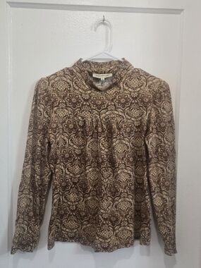 Jones New York Brown Printed Long Sleeve Top